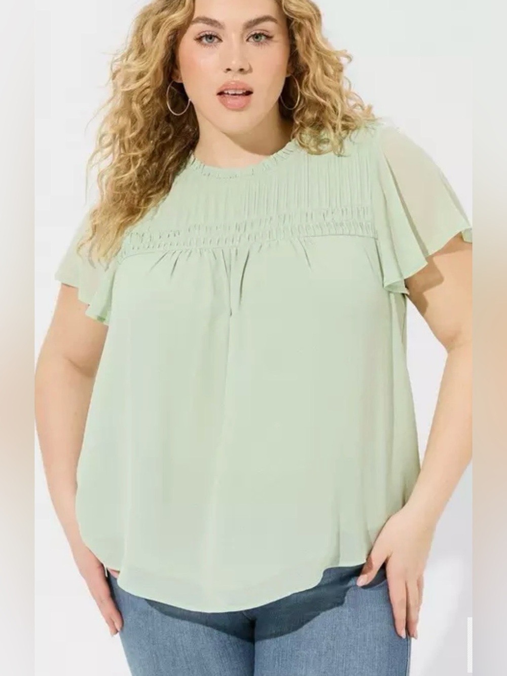 Torrid Chiffon Smocked Pintuck Flutter Short Sleeve Blouse